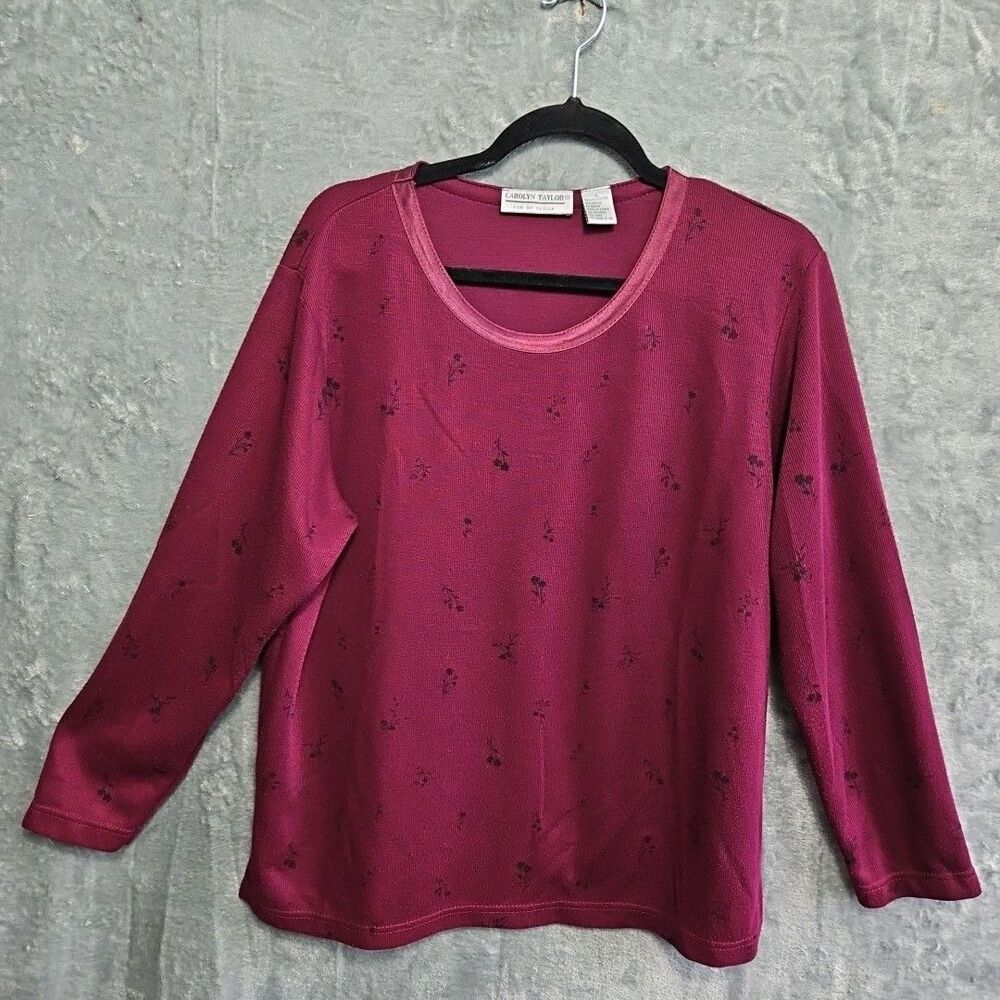 Carolyn Taylor Women's Sz Lg Burgandy Floral Sweater Vintage